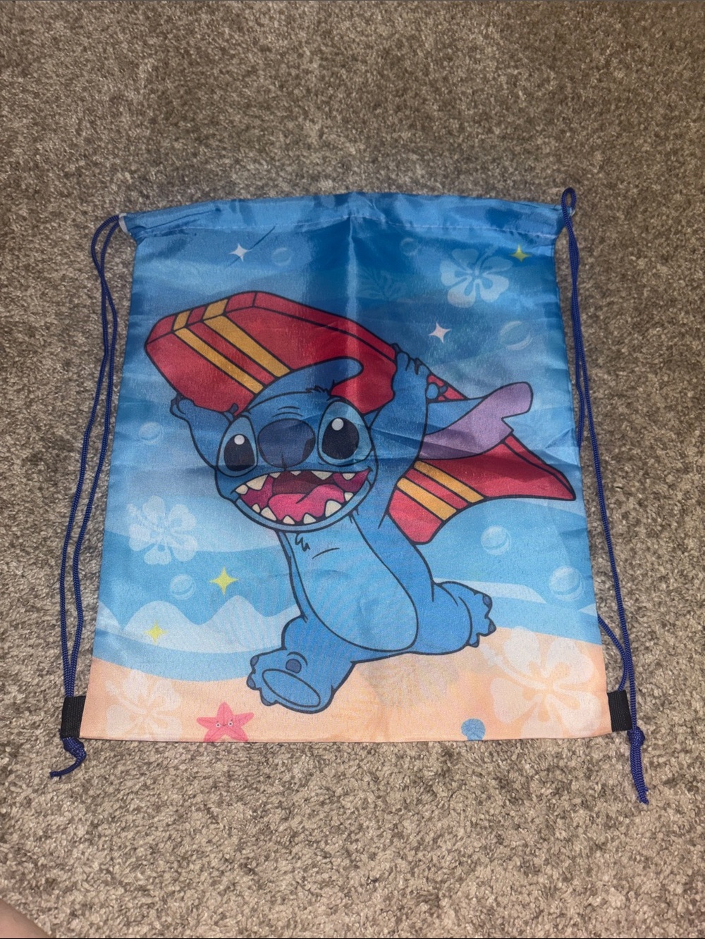 Disney Blue Stitch Surfboard Kids Drawstring Bag